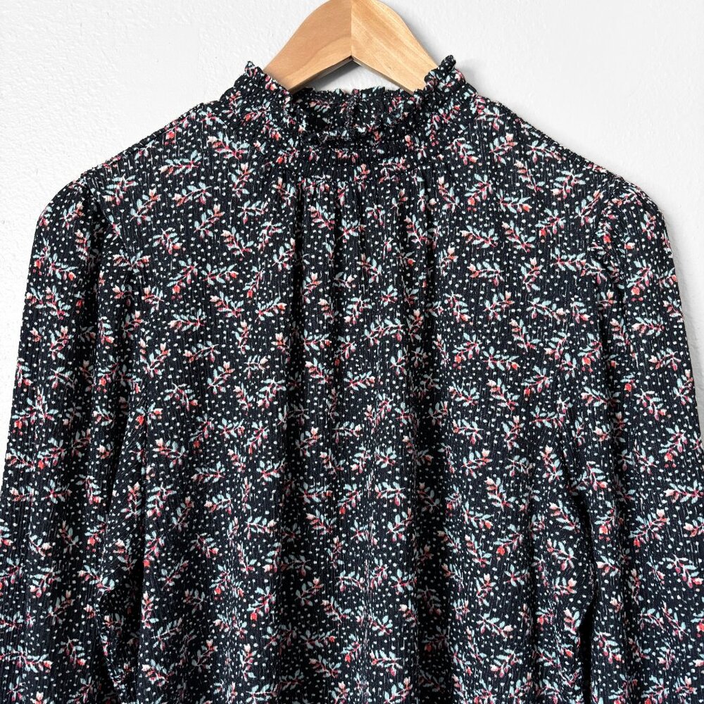 LOFT Vine Smocked Mock Neck Top Womens Medium Twee Dark Floral Cottagecore - Picture 4 of 15
